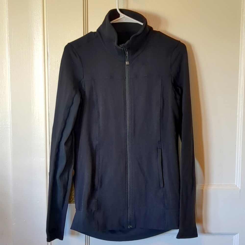 Lululemon Tadasana Jacket Size 6 Mesh Back Full Zip Black Thumb Holes Running